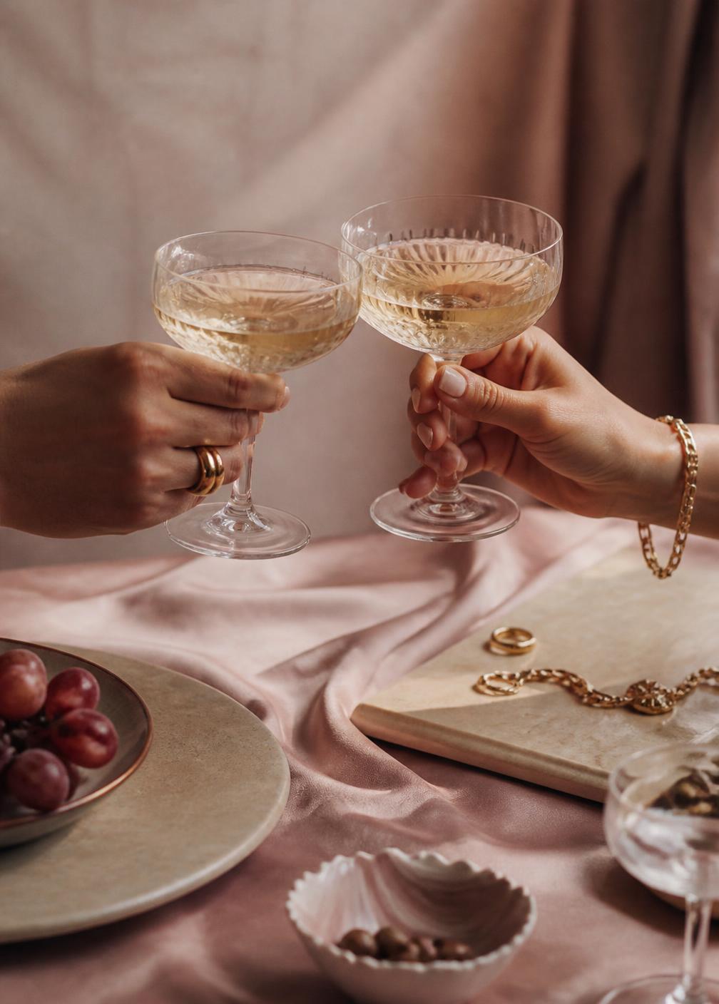Two guests toasting with champagne coupes